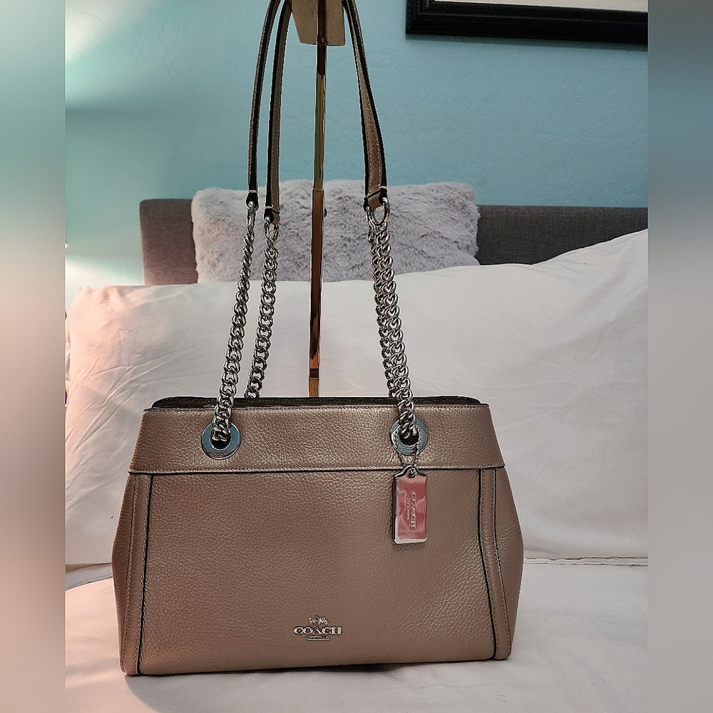 Coach Brooke Chain Carryall Platinum Beige with Silver Hardware